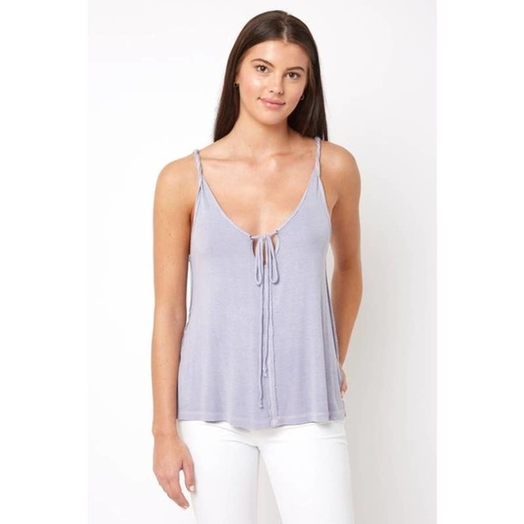 Free People Scarlett Tank Size S Tie Neck Sleeveless Stretch Top Cami Blue - Picture 1 of 8